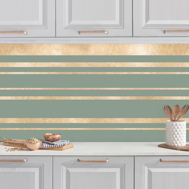 køkken dekorationer Golden Stripes Green Backdrop