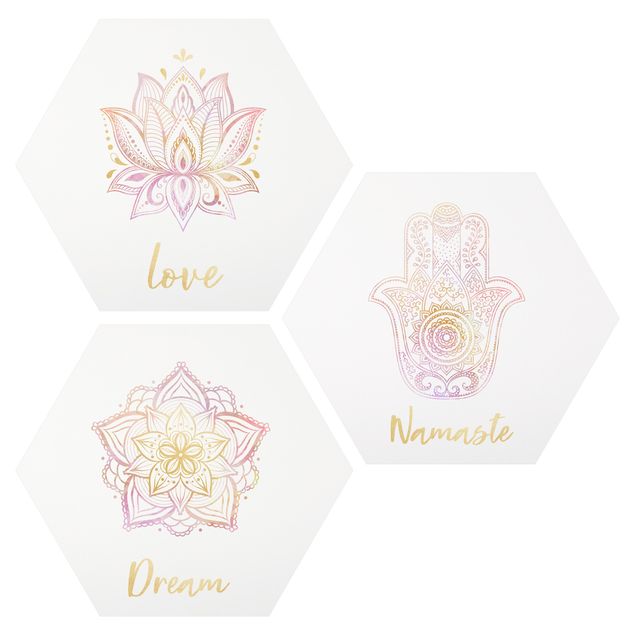 Billeder spirituelt Mandala Namaste Lotus Set Gold Light Pink