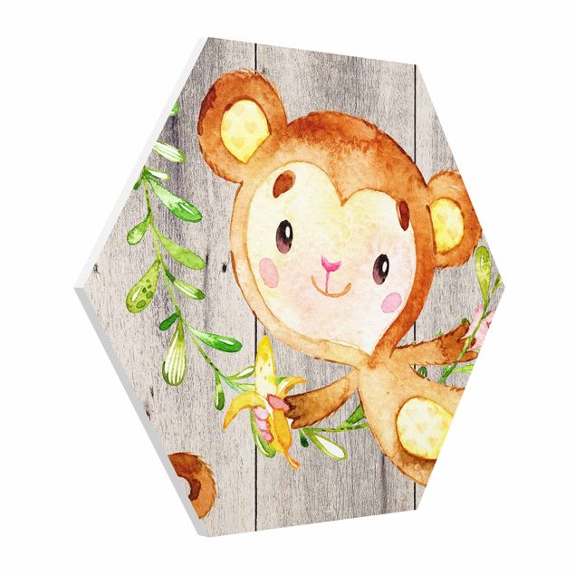 Billeder dyr Watercolor Monkey On Wood