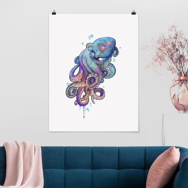 Billeder fisk Illustration Octopus Violet Turquoise Painting