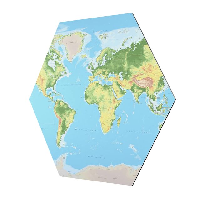 Sekskantede billeder Physical World Map