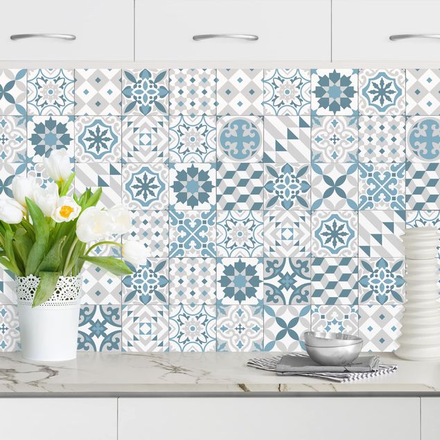 køkken dekorationer Geometrical Tile Mix Blue Grey