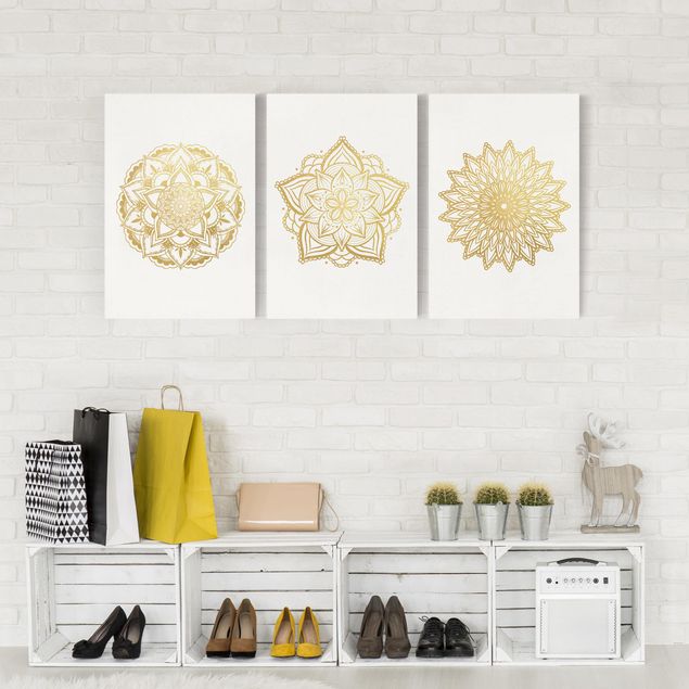 Billeder på lærred mønstre Mandala Flower Sun Illustration Set Gold