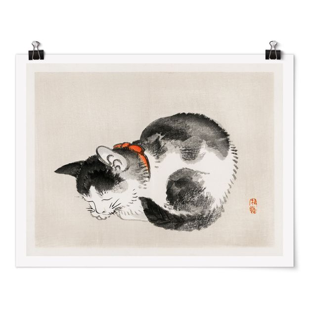 Plakater vintage Asian Vintage Drawing Sleeping Cat