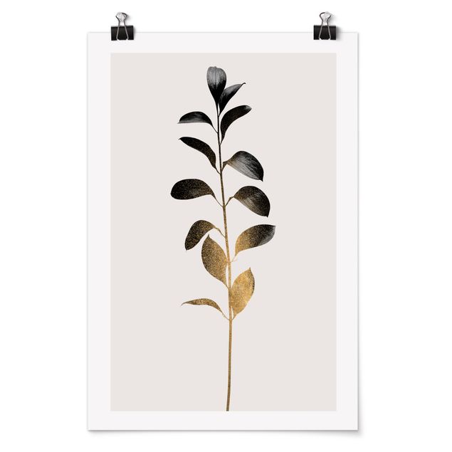 Plakater sort og hvid Graphical Plant World - Gold And Grey