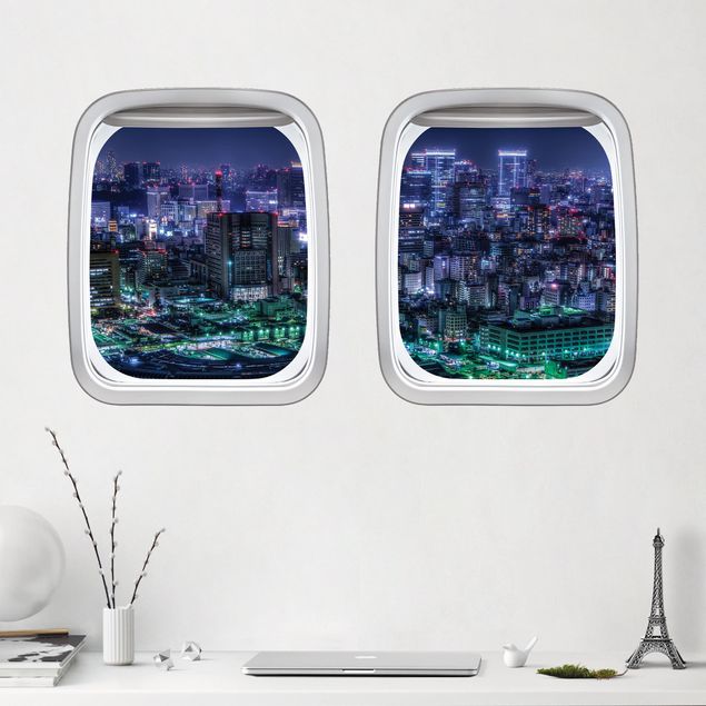 Wallstickers metropolises Aircraft Window Tokyo At Night