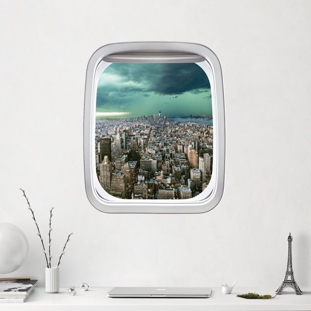 Wallstickers metropolises Aircraft Window Skyline New York In The Storm