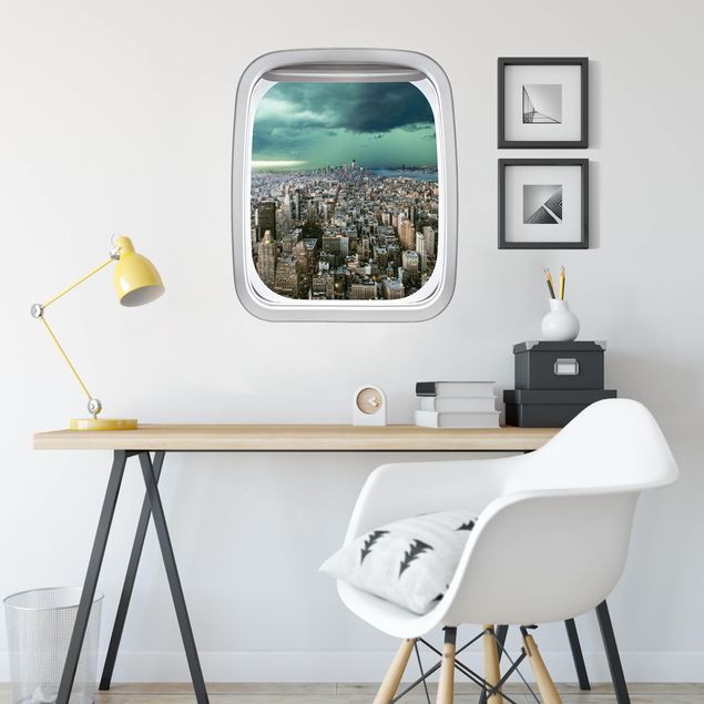 Wallstickers navne på byer Aircraft Window Skyline New York In The Storm