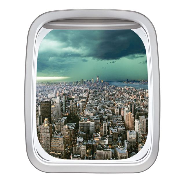 køkken dekorationer Aircraft Window Skyline New York In The Storm