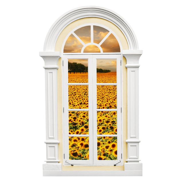 Wallstickers 3D Mediterranean Field Window With Sunflowers