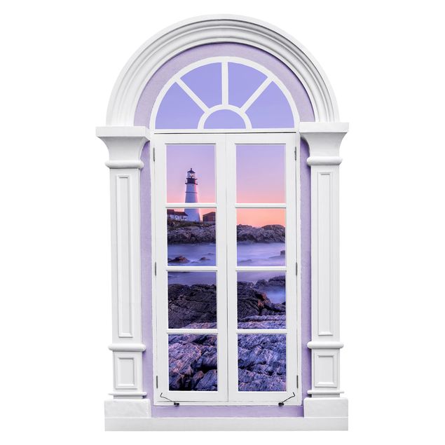 Wallstickers 3D Window Mediterranean Lighthouse In The Morning