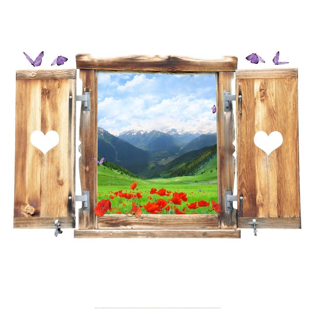 Wallstickers 3D Window With Heart Alpine Meadow