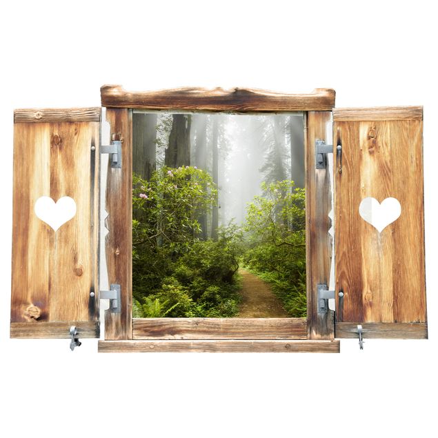 Wallstickers 3D Misty Window With Heart Forest Path