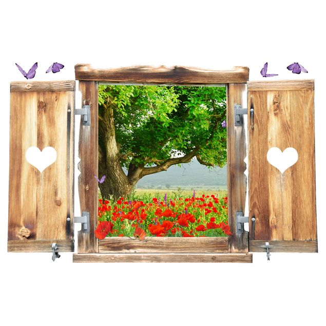 Wallstickers blomster Window With Heart Summer Meadow