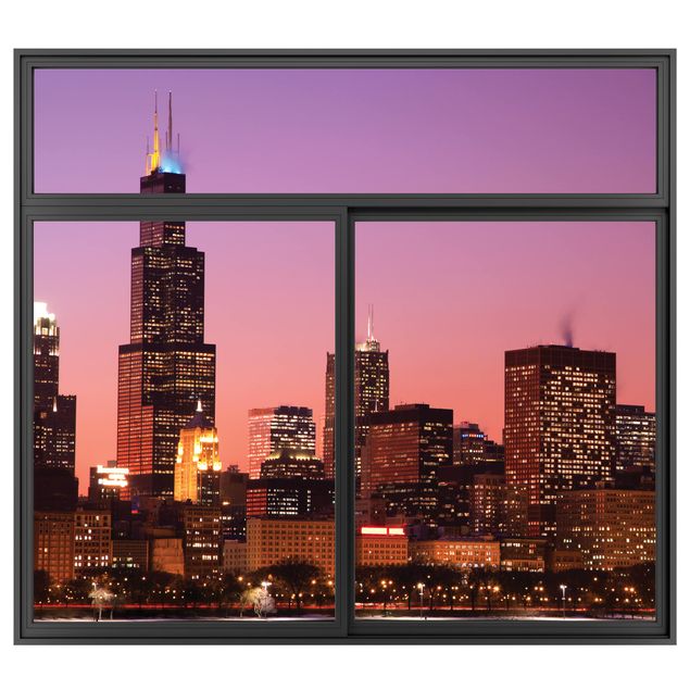 køkken dekorationer Window Black Chicago Skyline