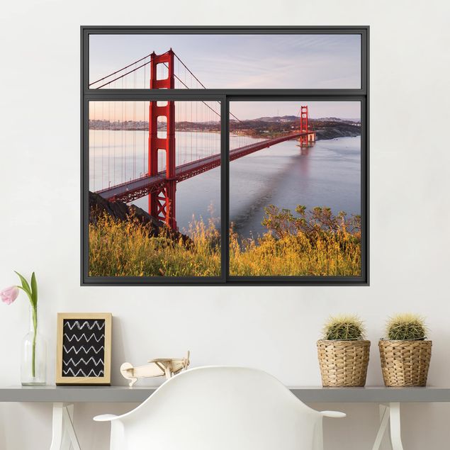 Wallstickers metropolises Window Black Golden Gate Bridge  In San Francisco