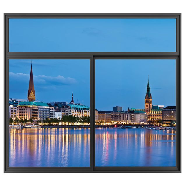 køkken dekorationer Window Black Hamburg Skyline