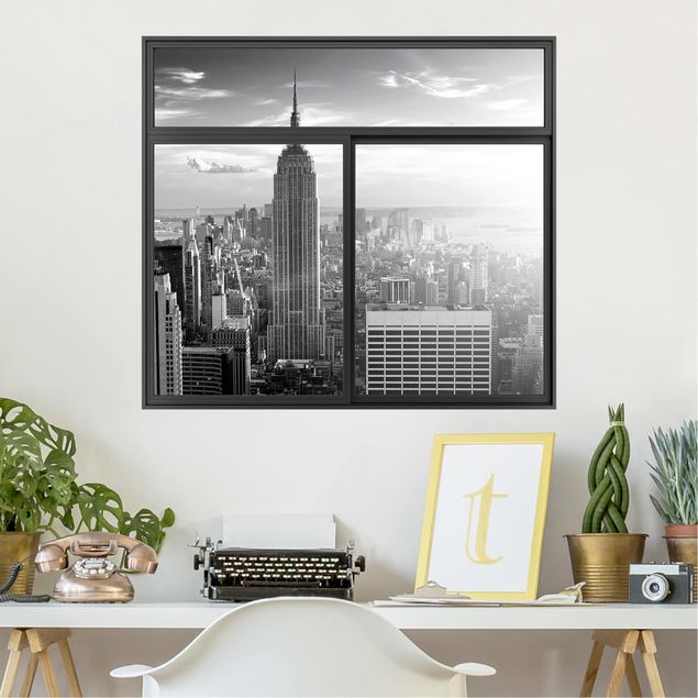 Wallstickers metropolises Window Black Manhattan Skyline