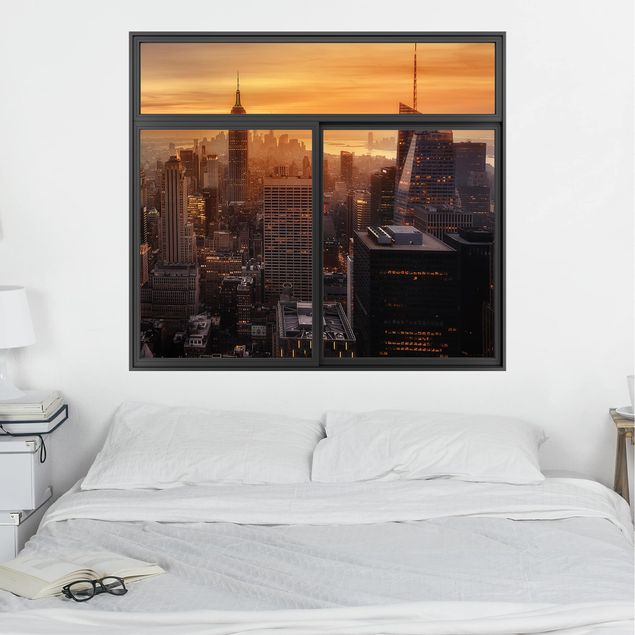 Wallstickers metropolises Window Black Manhattan Skyline  Evening