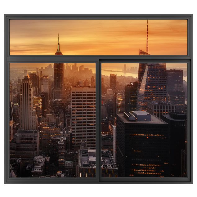 køkken dekorationer Window Black Manhattan Skyline  Evening