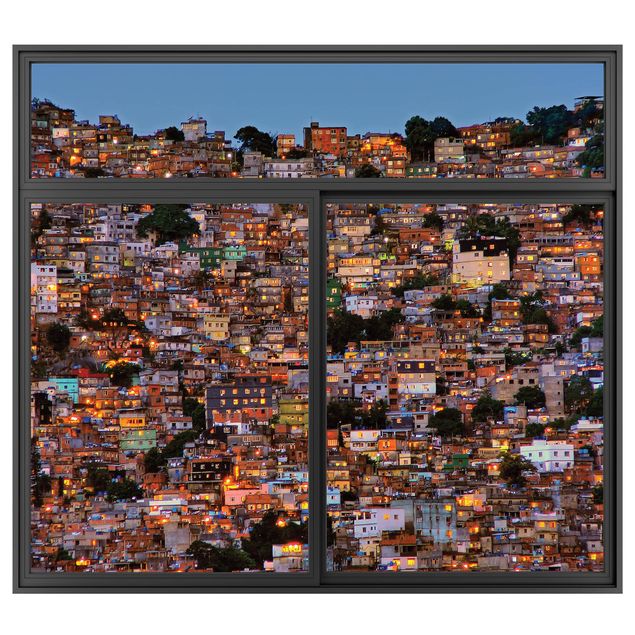 køkken dekorationer Window Black Rio De Janeiro Favela  Sunset