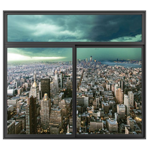 køkken dekorationer Window Black  Skyline New York In The Storm