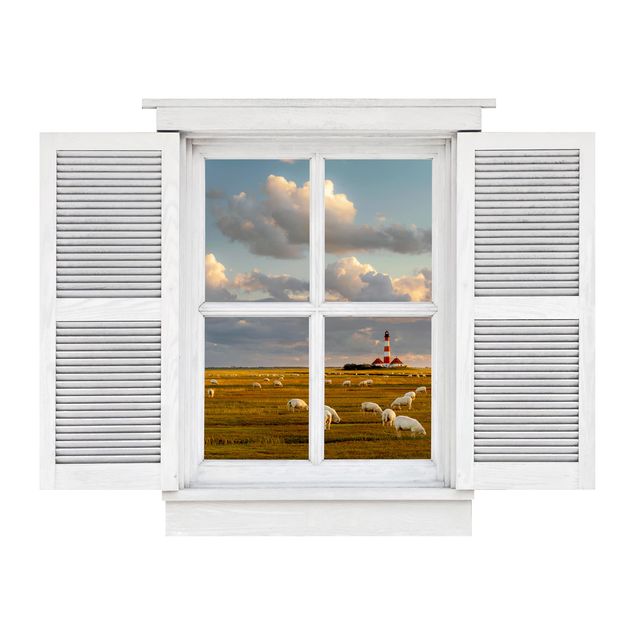 Wallstickers 3D Casement North Sea Lighthouse With Sheep Herd