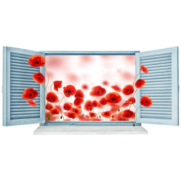 Wallstickers 3D Poppy Field Window