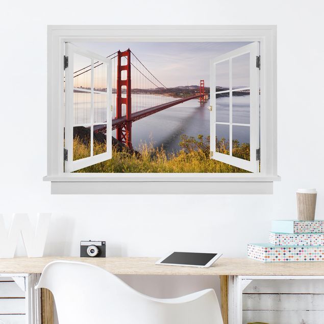 Wallstickers metropolises Open Window Golden Gate Bridge In San Francisco