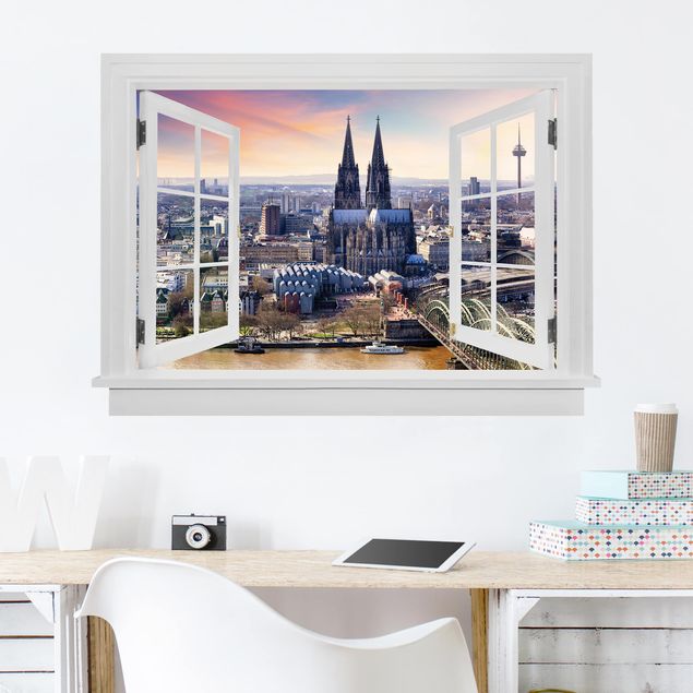 Wallstickers navne på byer Open Window Cologne Skyline With Duomo