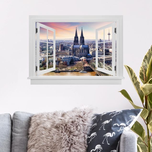 Wallstickers metropolises Open Window Cologne Skyline With Duomo