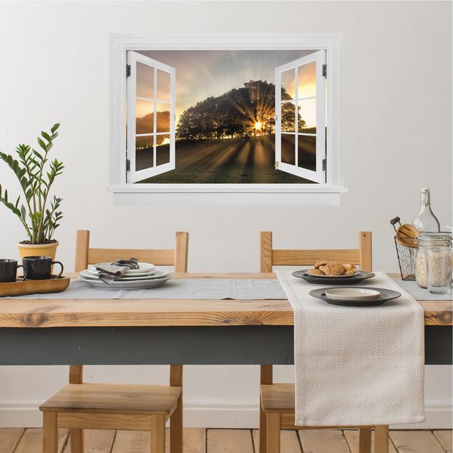 Wallstickers 3D Open Window Morning Mood With Small Deer