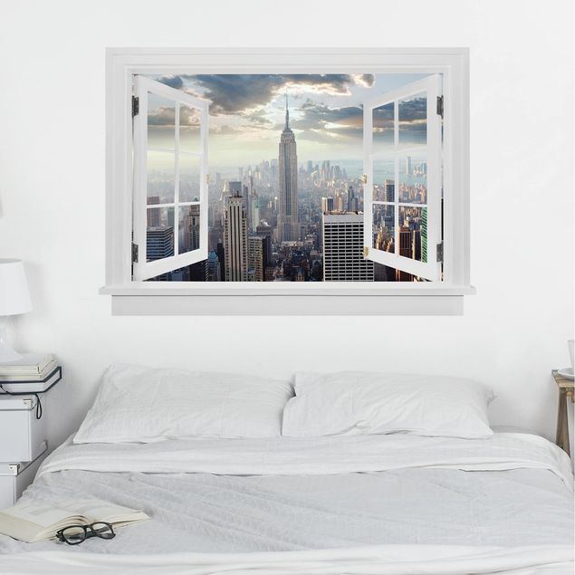 Wallstickers metropolises Open Window Sunrise In New York