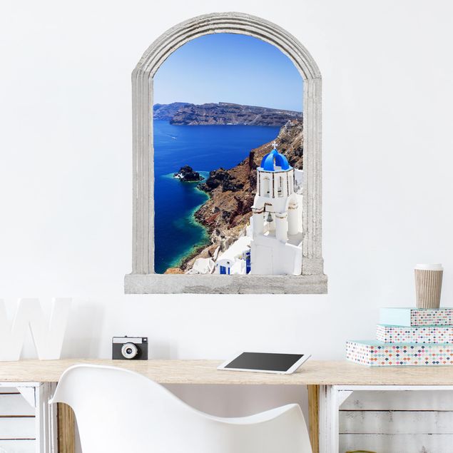 Wallstickers øer Stone Arch View Over Santorini