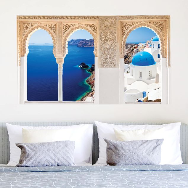 Wallstickers øer Decorated Window View Over Santorini
