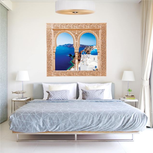 Wallstickers metropolises Decorated Window View Over Santorini