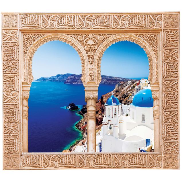 Wallstickers navne på byer Decorated Window View Over Santorini