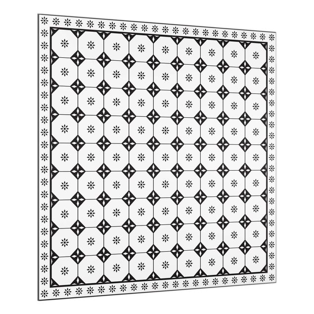 Stænkplader glas Geometrical Tiles Cottage Black And White With Border