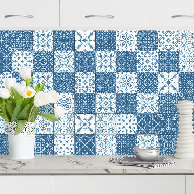 køkken dekorationer Tile Pattern Mix Blue White