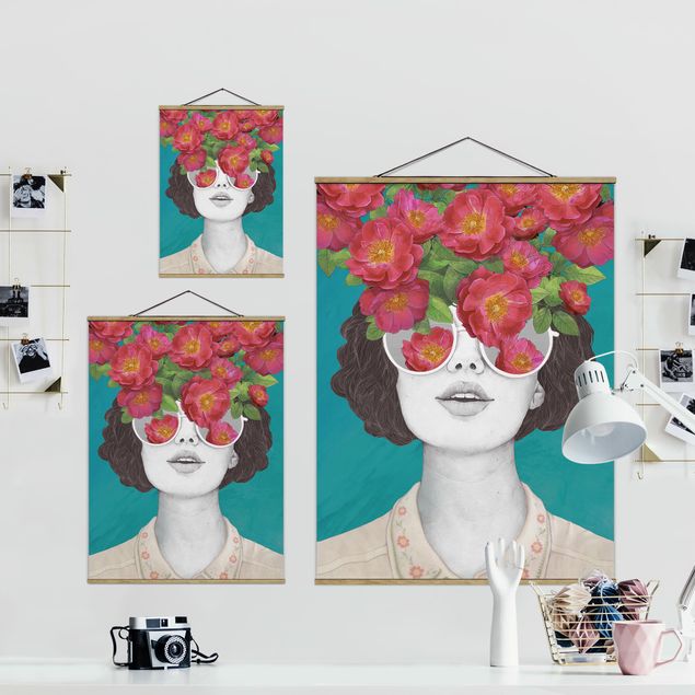 Billeder Laura Graves Art Illustration Portrait Woman Collage With Flowers Glasses