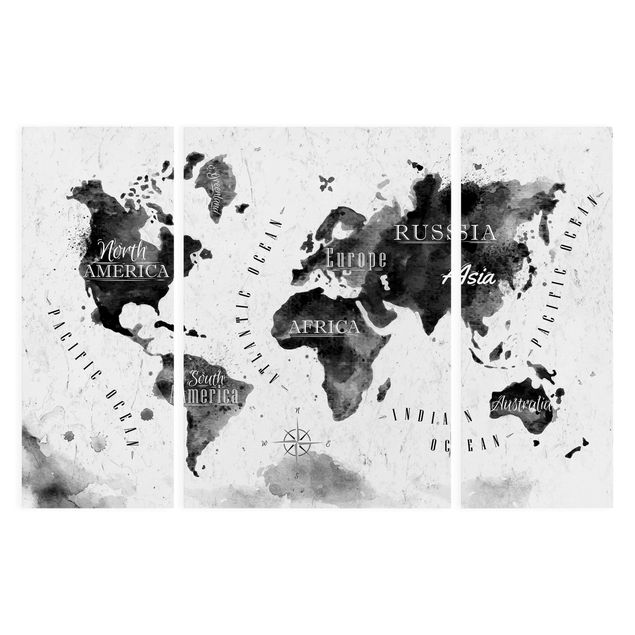 Billeder sort og hvid World Map Watercolour Black