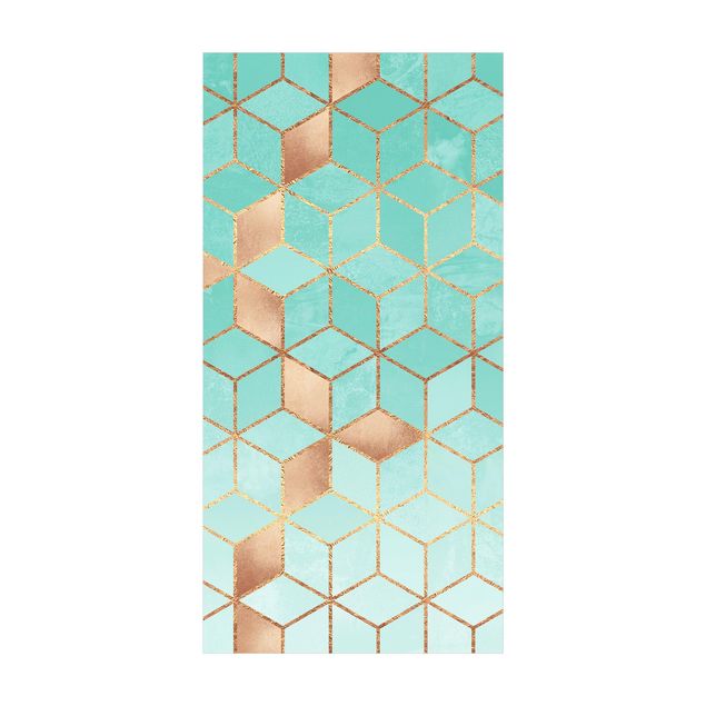 moderne gulvtæppe Turquoise White Golden Geometry