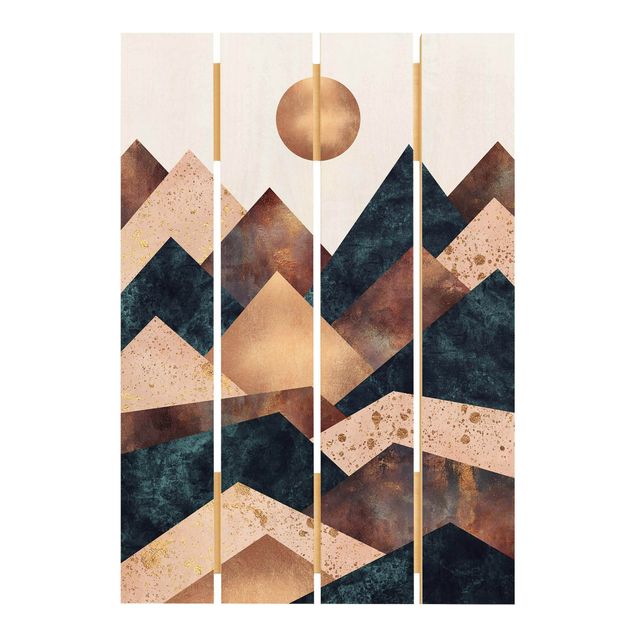 Prints på træ Geometric Mountains Bronze