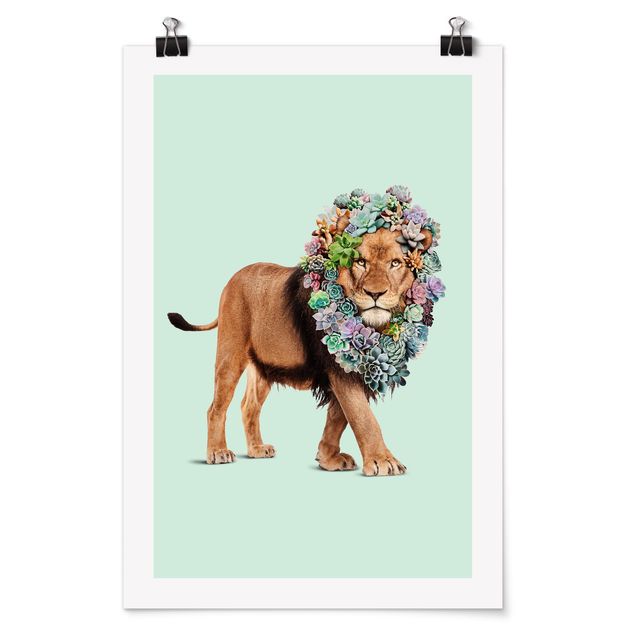 Plakater blomster Lion With Succulents