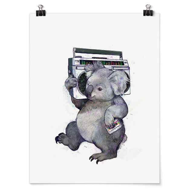 Plakater kunsttryk Illustration Koala With Radio Painting