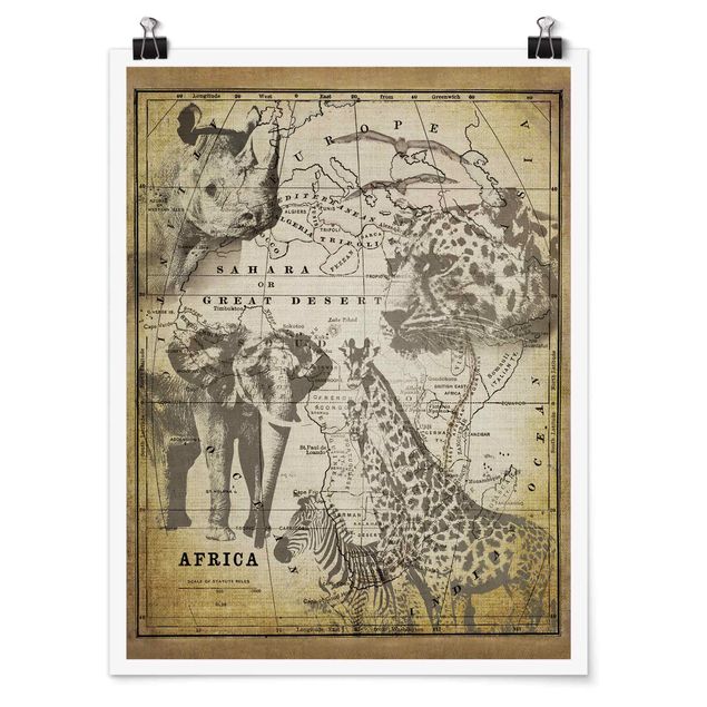 Plakater vintage Vintage Collage - Africa Wildlife