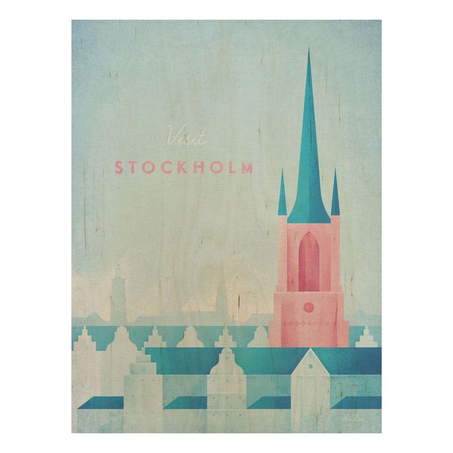 Prints på træ vintage Travel Poster - Stockholm