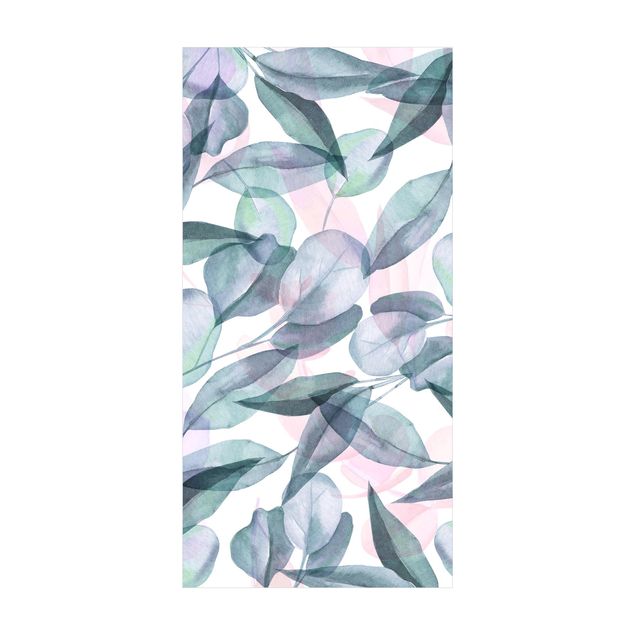 pastel gulvtæppe Blue And Pink Eucalyptus Leaves Watercolour