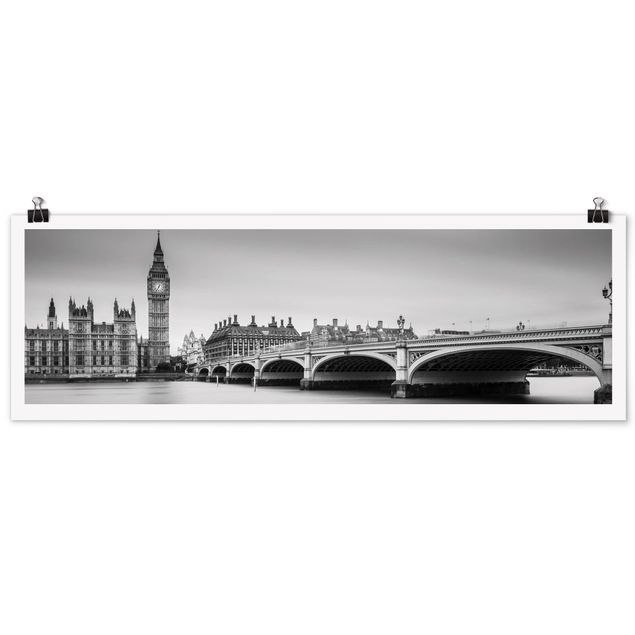 Plakater sort og hvid Westminster Bridge And Big Ben