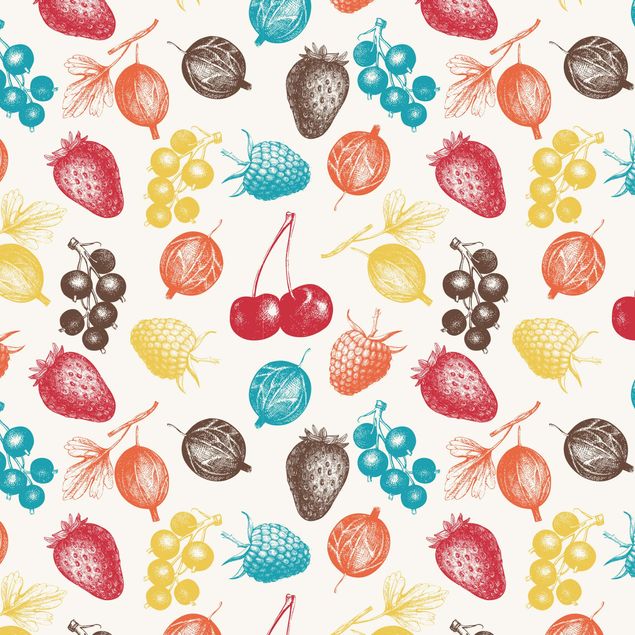 Møbelfolier skabe Colourful Hand Drawn Kitchens Summer Fruit Pattern